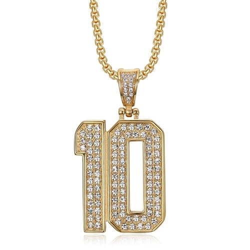 Bling Number 10 Pendant Necklaces Hip Hop Necklace Stainless Steel Vacuum Gold Plated Number 10 Necklace