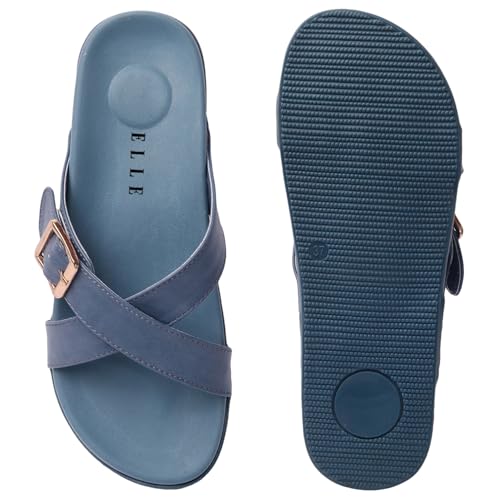 Image of ELLE Women's Flats Slip-On Sandals with Buckle Detail