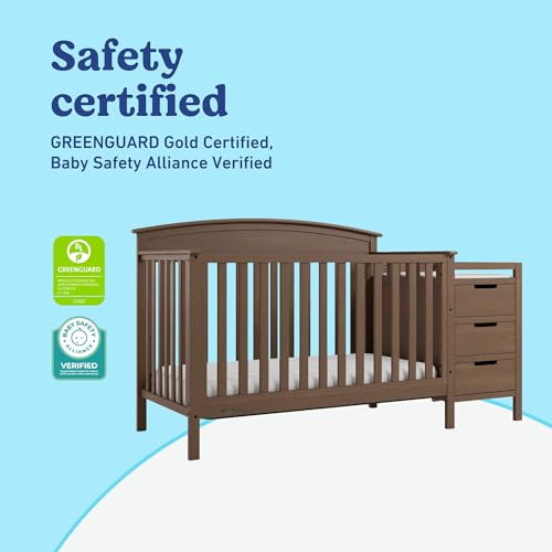 Image of Graco Benton 4-in-1 Convertible Crib and Changer, Hazelnut | GREENGUARD Gold Certified, Baby Crib & Changing Table Combo, Includes Water-Resistant Changing Pad, Converts to Full-Size Bed