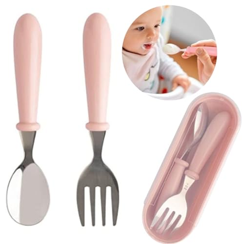 Kit talheres Infantil Aço Inox Colher Garfo Kit Com Estojo Bebe MAIS SAUDÁVEL E SEGURA (ROSA)