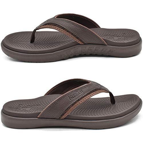 Kuailu Mens Leather Sport Flip Flops Comfort Orthotic Thong Sandals With Plantar Fasciitis Arch Support For Outdoor Summer #TOP5