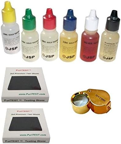 PuriTest Brand Gold Silver Test Set 10 14 18 22 Karat Solutions +Stones (2) Jewelers-Loop
