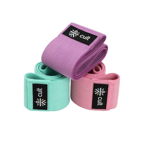 Image of Cult Hip Resistance Bands for Workout - Pack of 3 (Pink, Purple & Green) | Non-Slip Fabric Exercise Bands for Women & Men | Heavy Duty Glute, Thigh & Leg Bands | Up to 50 LBS Resistance