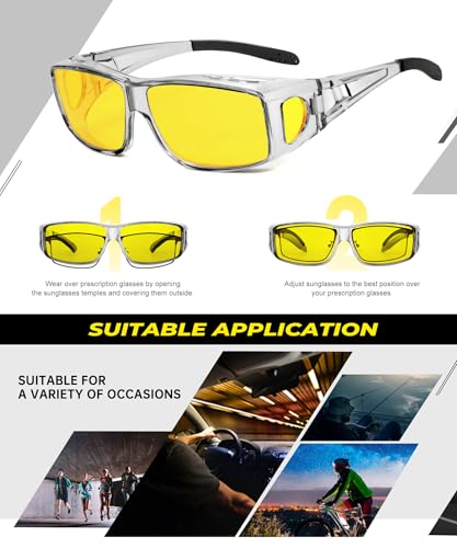 Image of Night Vision Glasses, Fit Over Glasses Mens Womens, Wrap Around Anti Glare HD Night Vision Lens for Night Driving