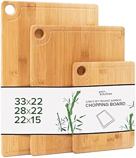 Joejis Chopping Board Set of 3 Heavy-Duty Bamboo Cutting Boards with Juice Groove & Hanging Hole - 20x15 cm 28x22 cm & 33x22 cm Wooden Chopping Boards for Kitchens