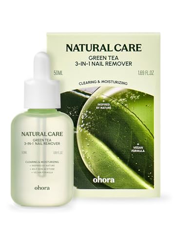 ohora Natural Care Green Tea 3-in-1 Nail Remover 50mL Non-Acetone Gentle Moisture-Retaining Formula with Green Tea Extract For Gel Press-On & Polish Smooth Easy Nail Removal