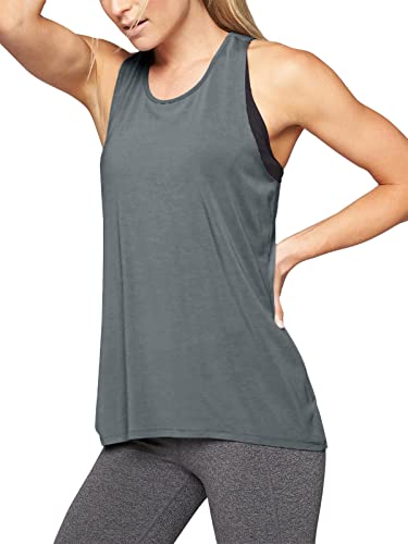 Mippo Workout Tank Tops for Women Loose Fit Yoga Tennis Shirts Athletic Exercise Tank Sports Running Clothes Deep Gray M - Thumbnail 2