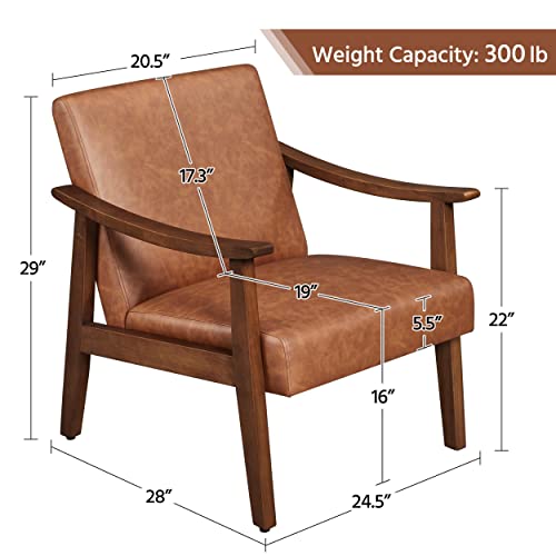 Yaheetech Pu Leather Accent Chair, Mid-Century Modern Armchair With Solid Wood Legs, Reading Leisure Chair With High Back For Living Room Bedroom Waiting Room, Set Of 2, Brown #TOP2