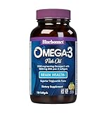 BlueBonnet Nutrition Omega-3 Brain Formula Natural Wild Caught Triglyceride Form DHA 1000 mg EPA 210 mg, Highly Concentrated Cognitive Health & Wellness Support Supplement, Gluten-Free Softgel, Yellow/Clear, Lemon, 120 Count
