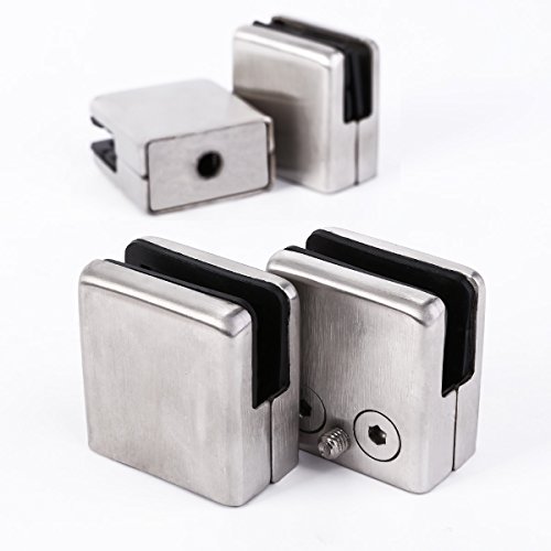 Preisvergleich Produktbild 4 Eckig Edelstahl Glashalter Glasklemme Flach Anschluss Klemmhalter 8,5-10mm