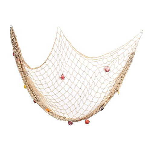 Yagote 79inch x 39inch Decorative Fish Net with Shells White Mediterranean Style Nautical Decorative Fishing Net Hanging Home Decor Room Decoration(79x39inch White) - Thumbnail 2