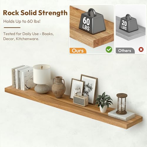 Image of Vivelove Elm Wood Floating Shelf 48x8 inch Set of 1, Natural