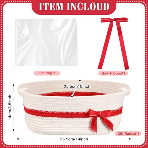 Image of Colingmill 1 Set Woven Basket for Gift Empty with Cellophane Wrap Set 14 x 10 x 5.5 Inch, Medium Decorative Gift Basket Empty to Fill, Cotton Rope Storage Box Decor (White Red)