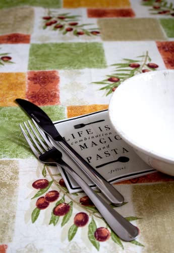 Covers For The Home Deluxe Elastic Edged Flannel Backed Vinyl Fitted Table Cover - Olive Patch Pattern - Small Round - Fits Tables Up To 40" - 44" Diameter #TOP7