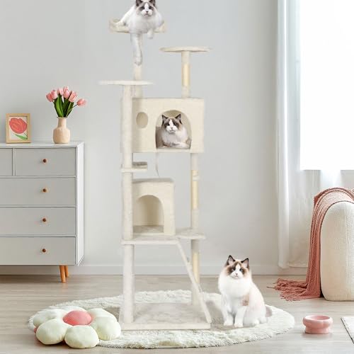 Torre para gatos 81 pulgadas multi-niveles beige miniatura 1