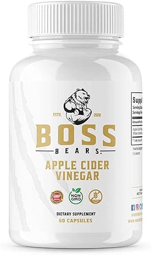 Boss Bears Apple Cider Vinegar Capsules, Increases Energy, Boost Skin Health, Full Gram of ACV per Serving, Supports Healthy Gut and Heart, Quality Ingredients, Zero Calories (30 Servings)