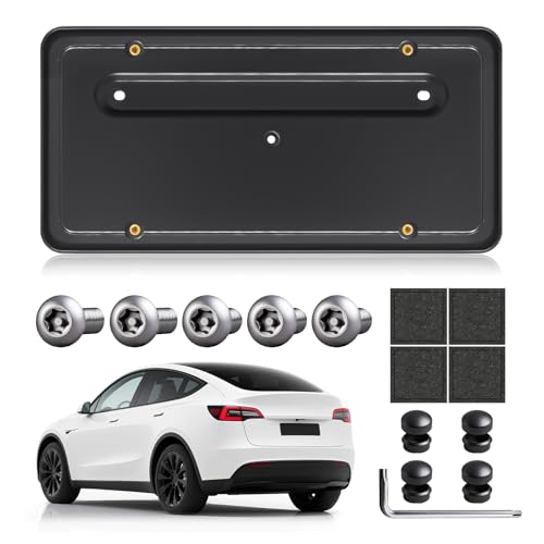 TOVIIEA Rear License Plate Holder for Tesla Model Y(2020-2024)& Model 3(2017-2023) Rear License Plate Frames for Tesla Model 3&Y Accessories Rear Number Plate with Anti Theft Screw Kit-OE:109684400B