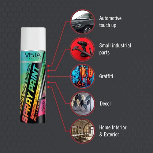 Image of vista auto Spray Paint Pearl White 400 ml (290 g)| Quick Drying finish for Metal, Wood, Walls | Acrylic SprayPaints