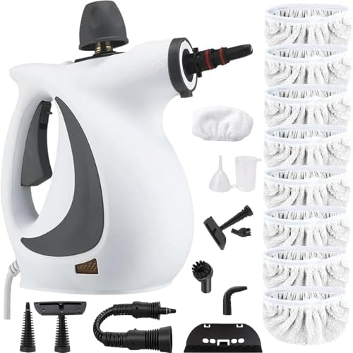 Saker Plus Handheld Pressurized Steam Cleaner,1050W Multi-Purpose Steamer,Power Washer with 7 Accessories,for Kitchen,Bathroom,Upholstery,Car Interior,Upholstery,Grout and Tile(1 set+8 fabrics)