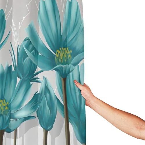 Rideau de douche imprimé floral gris sarcelle 183x183 cm en polyester résistant avec œillets - 5