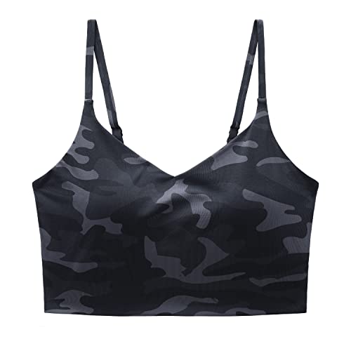 Image of CRZ YOGA V Shaped Longline Bikini Tops | Built-in Pads, A-D Cup, Cropped, Adjustable Spaghetti Straps, Swim, Bathing Suit for Women