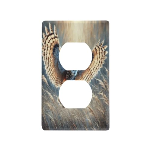 Flying Owl Golden Light Switch Cover Decorative Receptacle Outlet Wall Plate Guard Plastic Wall Outlet Cover for Farmhouse Home Decor Livingroom (Duplex Outlets Cover)