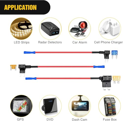 Image of KMH 12V Mini Fuse Tap Adapter Kit Add-A-Circuit with Dual Slot Holder for Mini Blade Car Fuses, Easy Installation, Universal for Cars, SUVs, Trucks, Motorcycles, DIY (Pack fo 3)