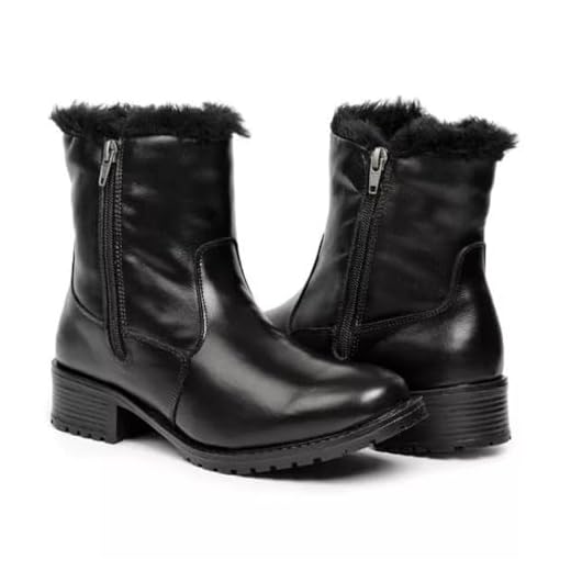 Bota Feminina de Inverno em Couro Forrada com Lã Impermeável - Siena (Preto, BR, Adulto, Numérico, 36)
