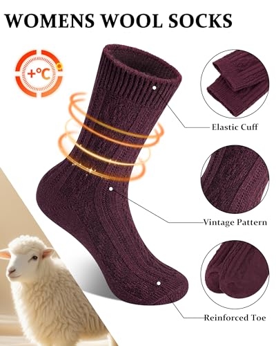 Image of Loritta Wool Socks for Women, Winter Warm Hiking Boot Socks Gifts