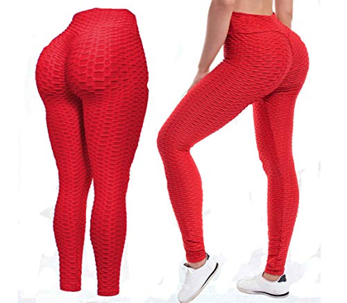 TIK Tok Leggings Womens Sexy High Waist Yoga Pants Tummy Control Slimming Booty Leggings Butt Lift Tights, Workout Running Butt Lift Tights (Red,S) Cover