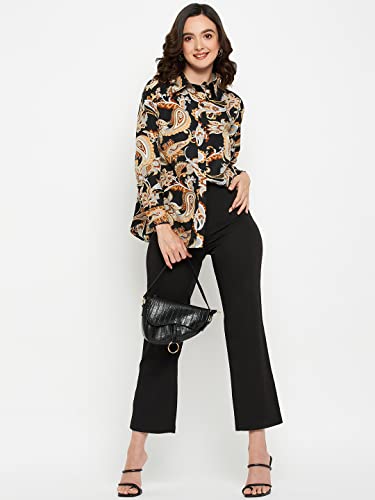 Image of Fashfun Women's Shirt (Floral Pink Crepe Top with Mandarin Collar & Full Sleeve)
