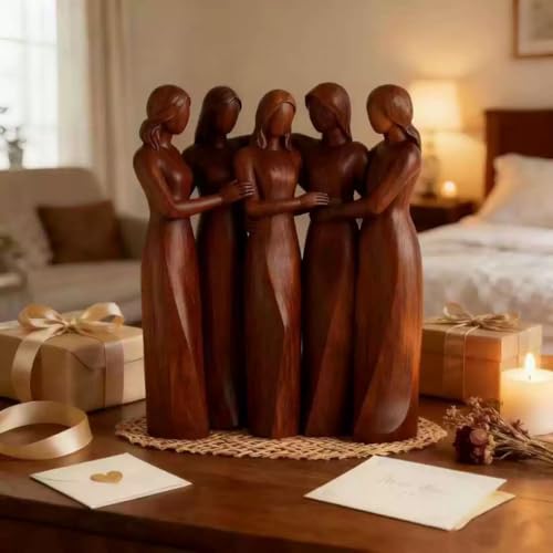 Sisters by My Side, Celebrates Sister Friendships Sculpture,Sea Glass Style Resin Friendship Sculpture,Memorial Ornament Gift for Women (Brown-5 Sisters)