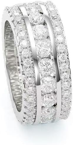 ENDLESSNESS & ETERNITY Round Cut 3 Row Eternity Wedding Band Ring 14K White Gold Plated CZ Cubic Zirconia Engagement Ring - Image 2