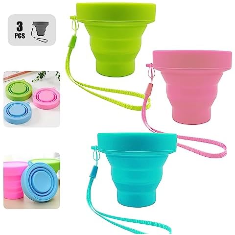 Shaoduoli Silicone Collapsible Water Cup,Outdoor Folding Reusable Mug with Lid Lanyard,Camping Travel Hiking Expandable Drinking Jug,Portable BPA Free Food Grade Container,170ml/6oz(3pcs) Cover