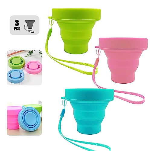 Shaoduoli Silicone Collapsible Water Cup,Outdoor Folding Reusable Mug with Lid Lanyard,Camping Travel Hiking Expandable Drinking Jug,Portable BPA Free Food Grade Container,170ml/6oz(3pcs)