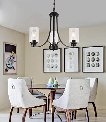 3 Lights Black Traditional Chandelier Rustic Kitchen Island Lighting Fixtures Hanging Clear Glass Cylinder Pendant Lights Classic Ceiling Light For Dining Room Bedroom Foyer 3 Light Black #TOP3