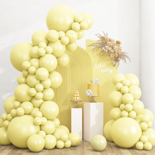 RUBFAC 135pcs Pastel Yellow Balloons Latex Light Yellow Balloon Different Sizes 18 12 10 5 Inch for Garland Arch Baby Shower Anniversary Wedding Birthday Party Decorations