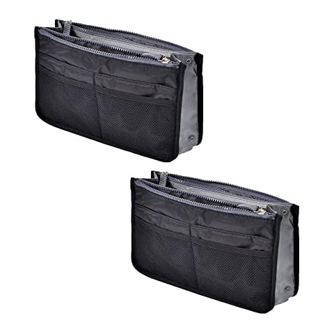 YUEMING 2Pcs Handbag Organiser, Ladies Travel Insert Organiser Tidy Bag Purse Pouch Zipper Closure Tote 13 Pocket Organiser Diaper Bag Cosmetic Travel Bag Liner Pouch with Handle Cover