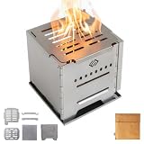 COOK'N'ESCAPE 二次燃焼ウッドストーブ チタン焼き板＆ゴトク付き 430ステンレス製 軽量515g 折り畳み式 コンパクト収納 デュポン紙バッグ付 薪・炭・固形燃料・アルコール対応 ソロキャンプ アウトドア 防災