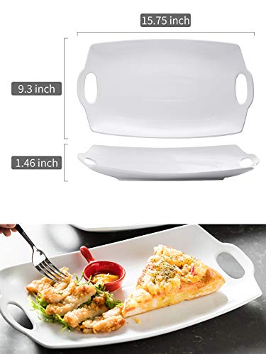 Serving Tray with Handle Exrta Large Porcelain Serving Platter Perfet for Display 16-Inch White - Thumbnail 3