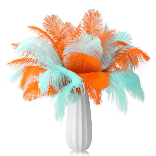Suncalla 50 Pcs Orange and Teal Ostrich Feathers Bulk 10-12 Inches by Suncalla - Used condition - US$21.95