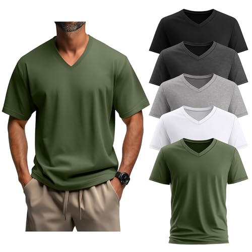 5 Pack Men's Big and Tall Shirts Casual V Neck Short Sleeve Tees Summer Cotton Basic T Shirts Multipack