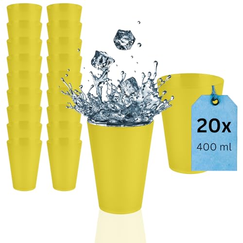 S&S-Shop Lot de 20 gobelets en plastique réutilisables de 0,4 l jaunes pour différents usages...
