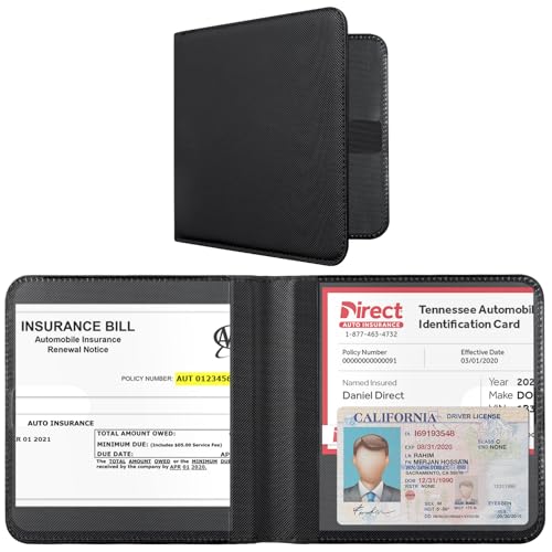 Image of CoBak Car Registration and Insurance Holder - Vehicle Glove Box Car Organizer, Auto Truck Comparment Accessories Case for Essential Document, Driver License, Cards (Rhombus Black)