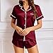 Silk Satin Pajama Set for Women 2026 Summer Button down Pajamas Set Spring Fashion Pjs Sets Soft 2 Piece Lounge Sets Wine
