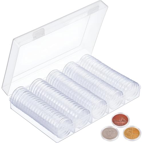 vcsjw 100 Stück 27mm Münzkapseln,Durchsichtige Münzkapseln,Münzen Aufbewahrung mit Aufbewahrungsbox,Münz Kapseln Perfekt für Münzsammlung,Münzsammler & Münzdisplay