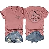 PIYEWO Sisters Trip Tshirts 2026, Girls Trip V Neck Tops for Women Holiday Travel Short Sleeve Casual Loose Fit Graphic Tees Rose Gold