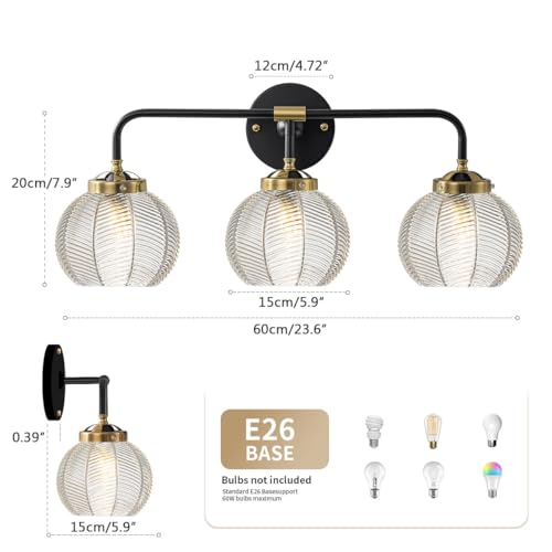 Image of Bathroom Vanity Light Clear Glass Globe Wall Light Fixture Ribbed Glass Shade Mid Century Wall Sconce Lights Fixtures Over Mirror Modern Art Deco Sconces Farmhouse Bathroom Lighting