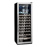 Klarstein Weinkühlschrank, Getränkekühlschrank Schmal, Kühlschrank mit Glastür, Getränkekühlschränke Freistehend, Weinkühlschrank Klein, Weinkühlschränke 1 Zonen, UV-Schutz, 4-18 °C, 46 Flaschen