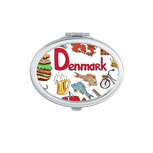 Miroir ovale de poche motif Danemark pour retouches sac à main